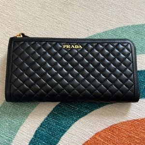 New with box Authentic black quilted Prada leather wallet